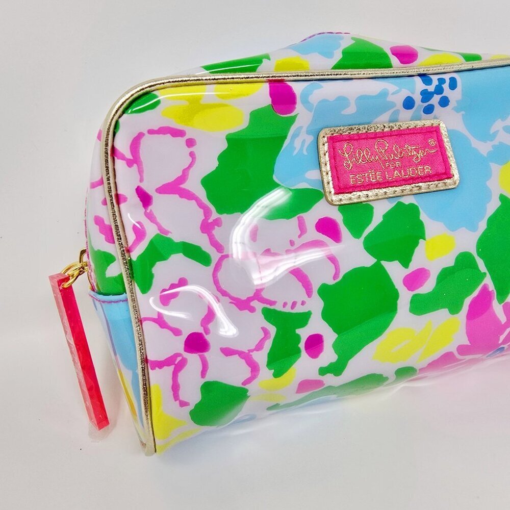 Lilly Pulitzer ✦ Floral Vinyl Cosmetic Bag ✦ Estée Lauder Pink Lining Gold Zip